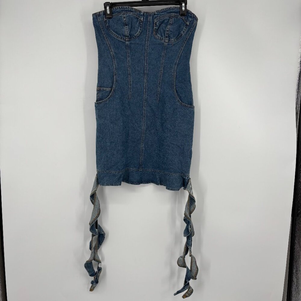Another Mode Women's Jellyfish Strapless Corset Denim Mini Dress Blue Size S NWT